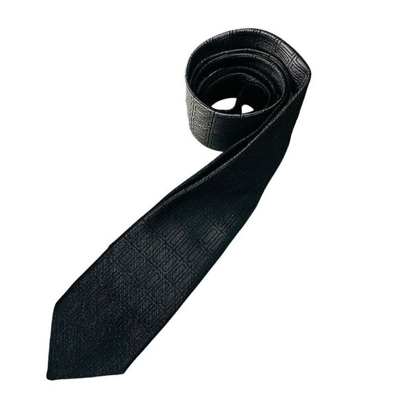 Vintage Laurentius Silver Grey and Black Ombré Geometric Pattern Silk Neck Tie - Picture 10 of 11